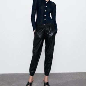 NWT Zara Size S Black Faux Leather Jogging Pants